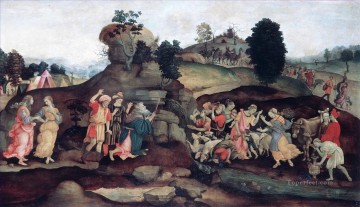 フィリッピーノ・リッピ Painting - モーセは岩から水を生み出す クリスチャン・フィリッピーノ・リッピ
